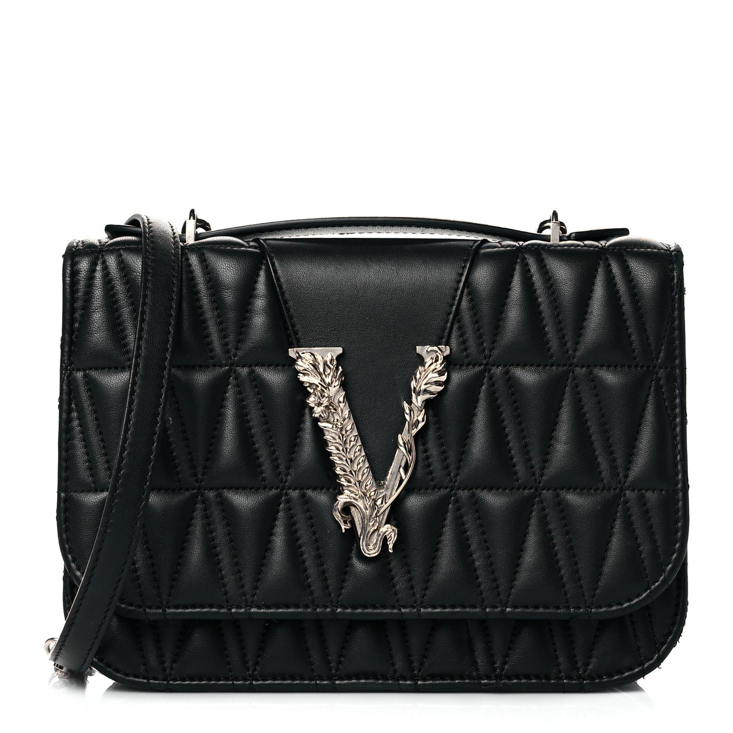 Nappa Quilted Virtus Top Handle Shoulder Bag Grey