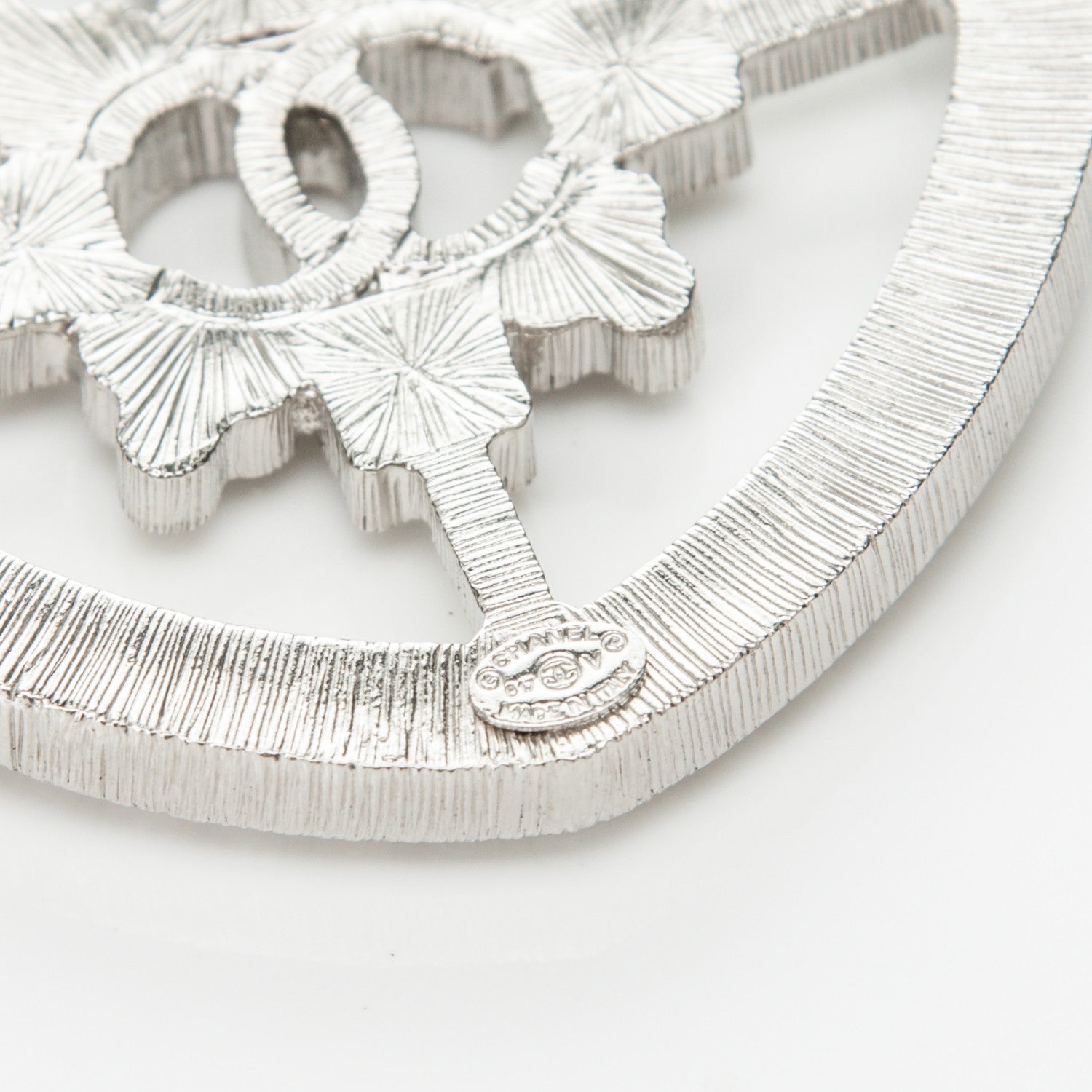 Chanel Swarovski Baguette Crystal CC Shield Brooch Silver 4 of 4