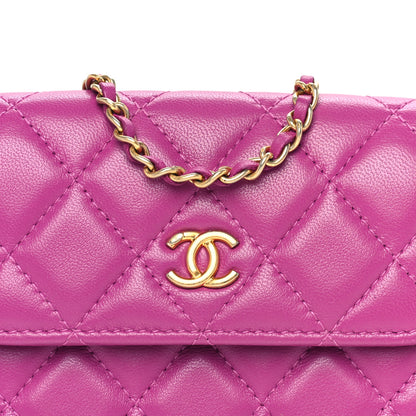 Chanel Lambskin Quilted CC Pearl Crush Card Holder With Chain Purple 7 of 9