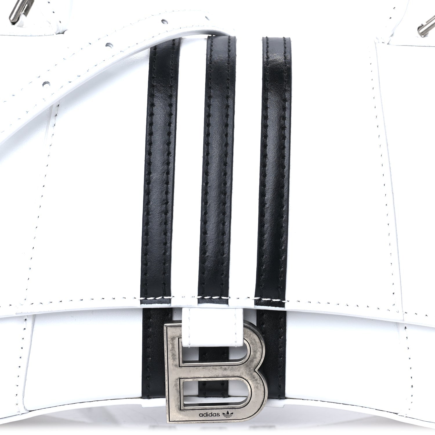 Balenciaga X ADIDAS Shiny Box Calfskin Small Hourglass Top Handle Bag  Off White Black 6 of 7