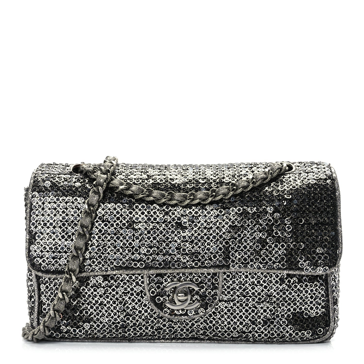 Chanel Sequin Medium Single Flap Dark Silver 1 of 17