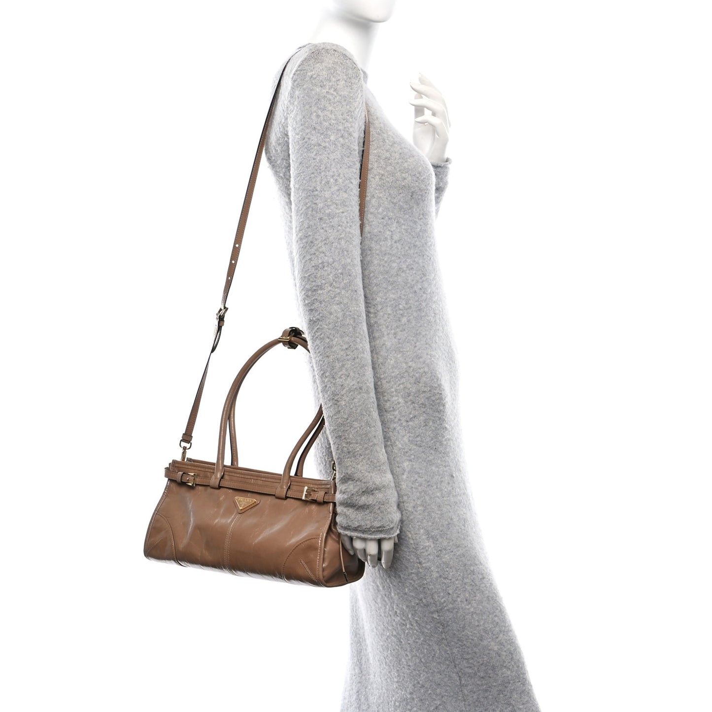 Glossy Calfskin Triangle Medium Bonnie Shoulder Bag Cameo