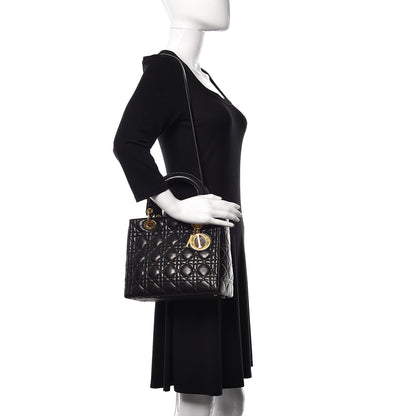 Christian Dior Lambskin Cannage Medium Lady Dior Black 2 of 9