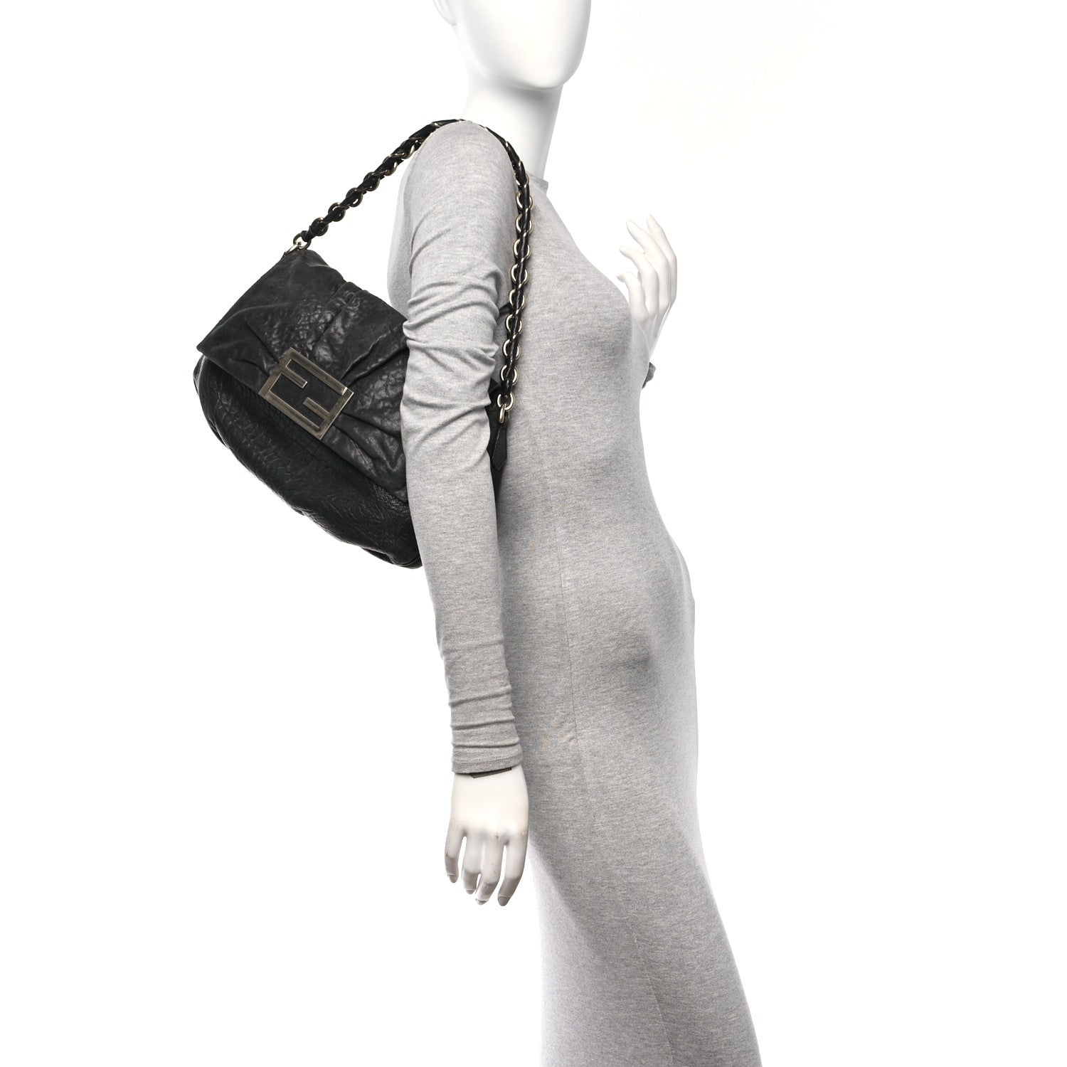 Fendi Crinkled Lambskin Mia Shoulder Flap Black 2 of 11