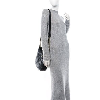 Chanel Lambskin Chain Rows Quilted Chain Hobo Black 2 of 10