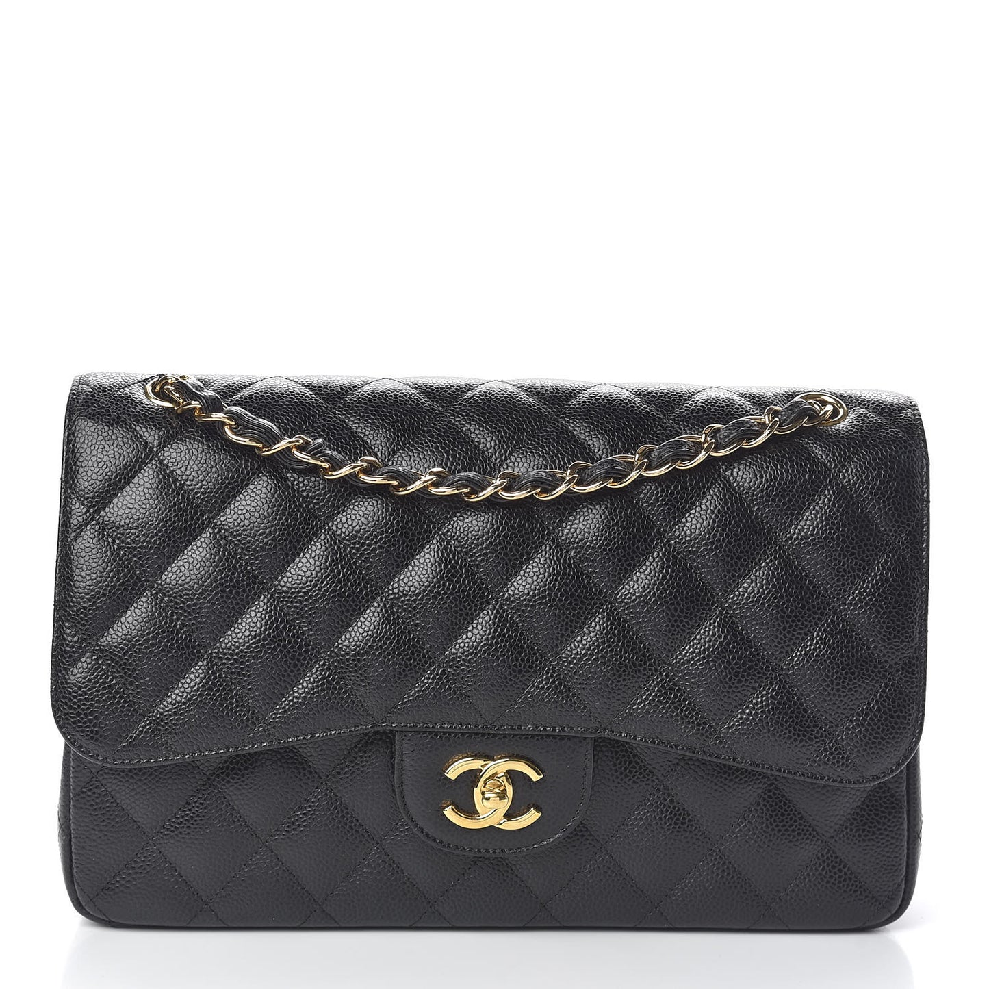 Caviar Quilted Jumbo Double Flap Black