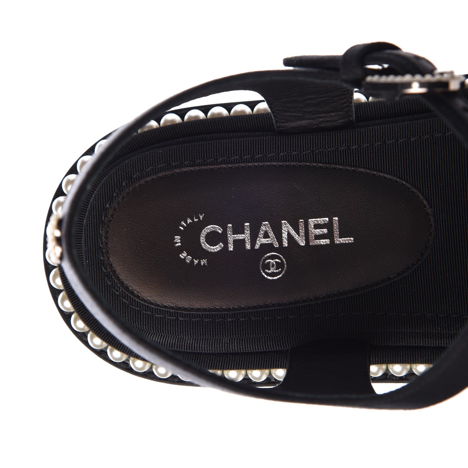 Chanel Grosgrain Pearl Flat Sandals 39 Black 7 of 10