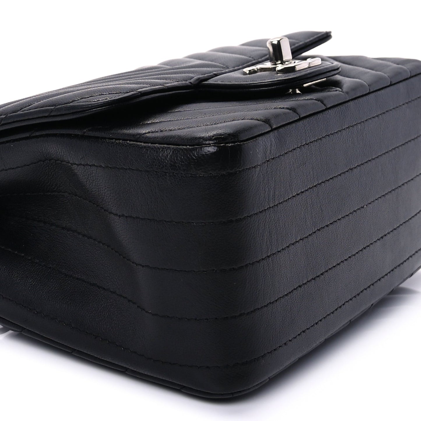 Lambskin Chevron Quilted Mini Square Flap  Black