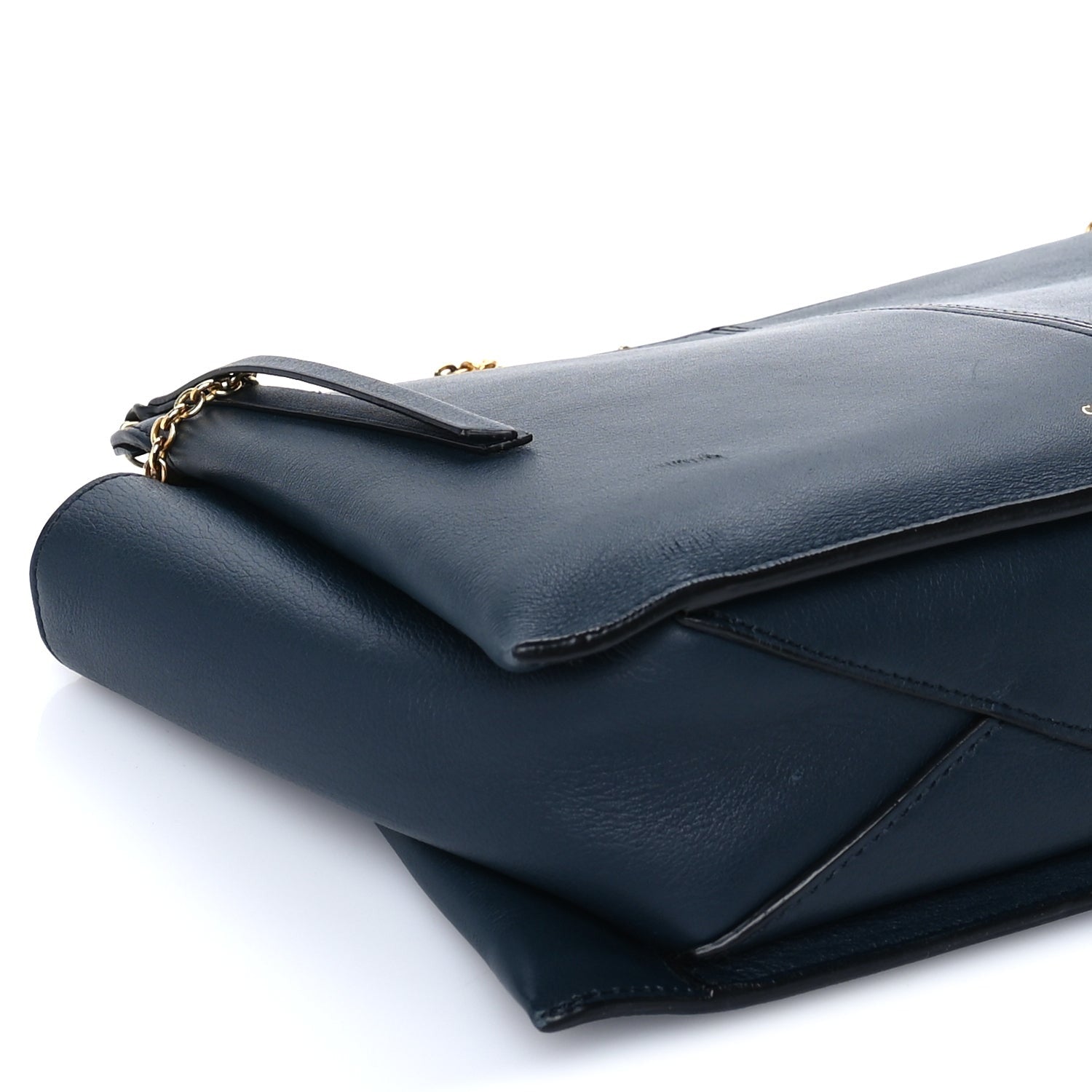 Celine Smooth Calfskin Tri-Fold Clutch on Chain Dark Sea 7 of 8