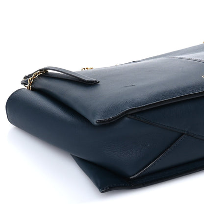 Celine Smooth Calfskin Tri-Fold Clutch on Chain Dark Sea 7 of 8