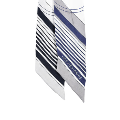 Hermes Silk Ex-Libris Twilly White Marine Gris 2 of 4