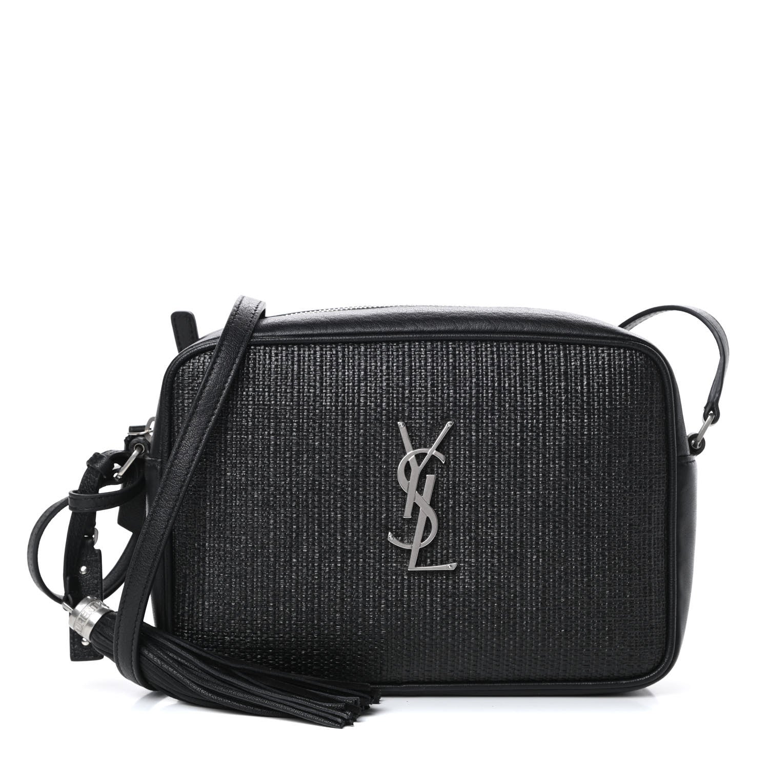 Saint Laurent Raffia Canvas Monogram Lou Camera Bag Black 1 of 10