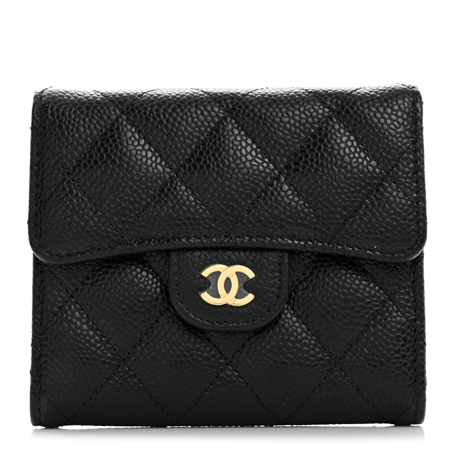 Caviar Quilted Compact Flap Wallet Black