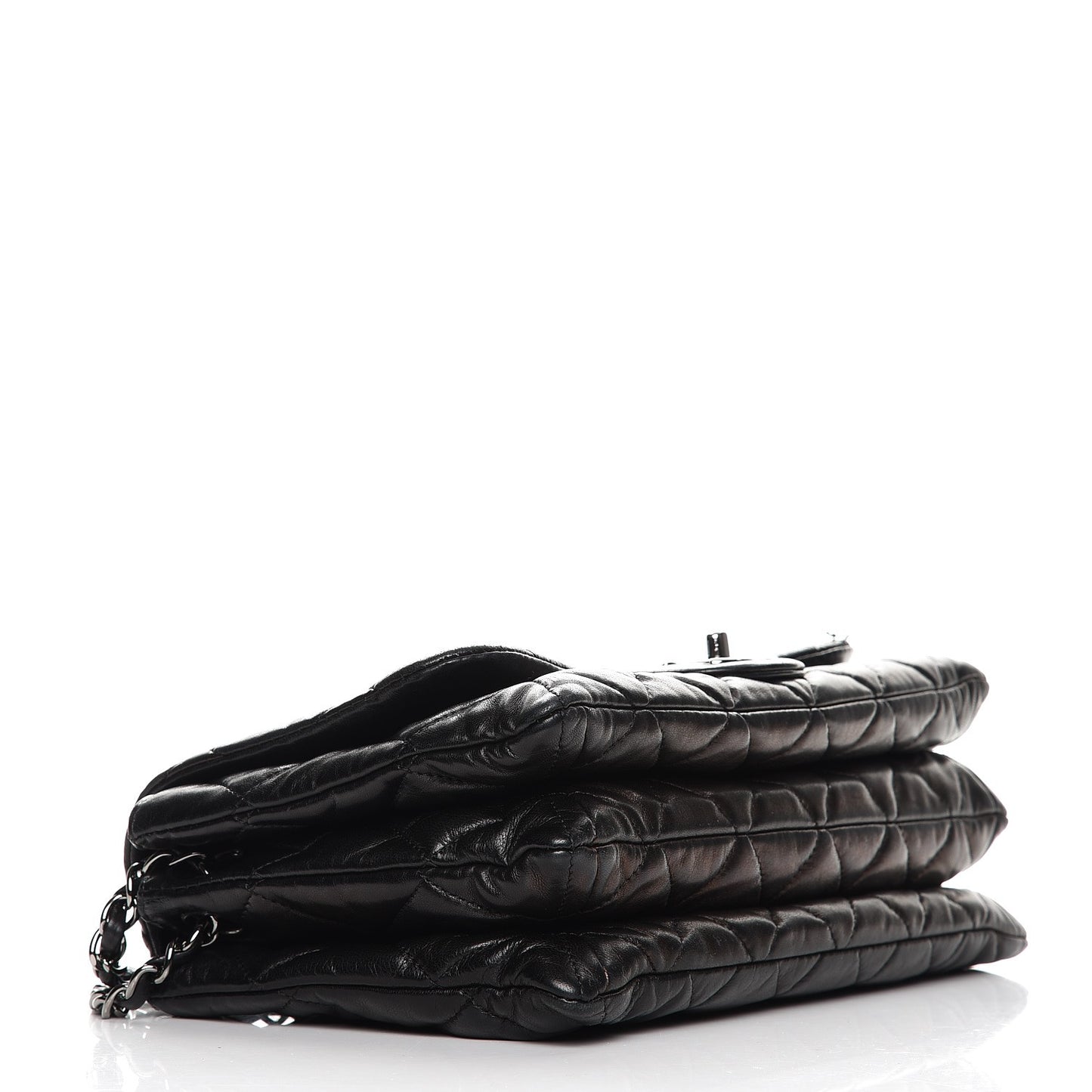 Lambskin Quilted 3 Accordion Flap Bag Black