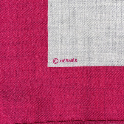 Hermes Cashmere Silk Chevaux Au Pre Shawl 140 Fuchsia 4 of 5