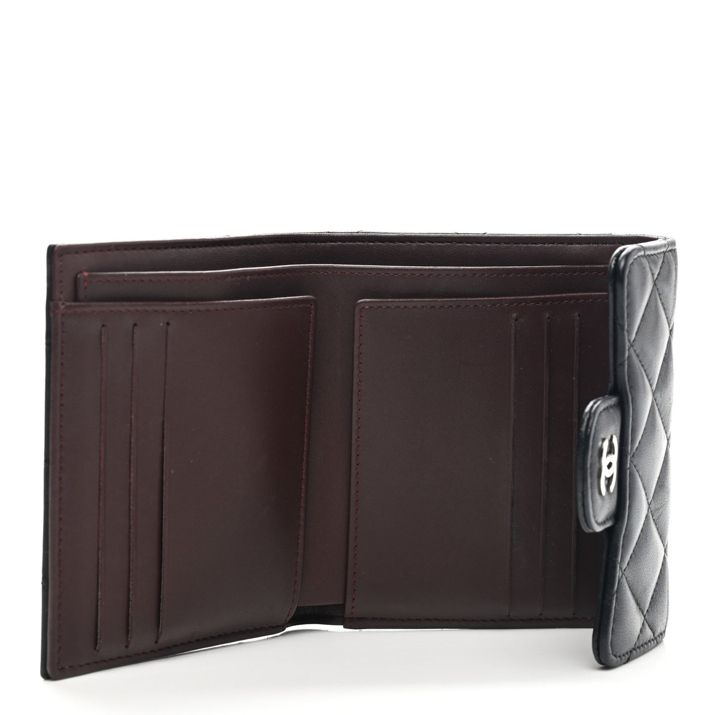 Lambskin Quilted Small Compact Wallet Black