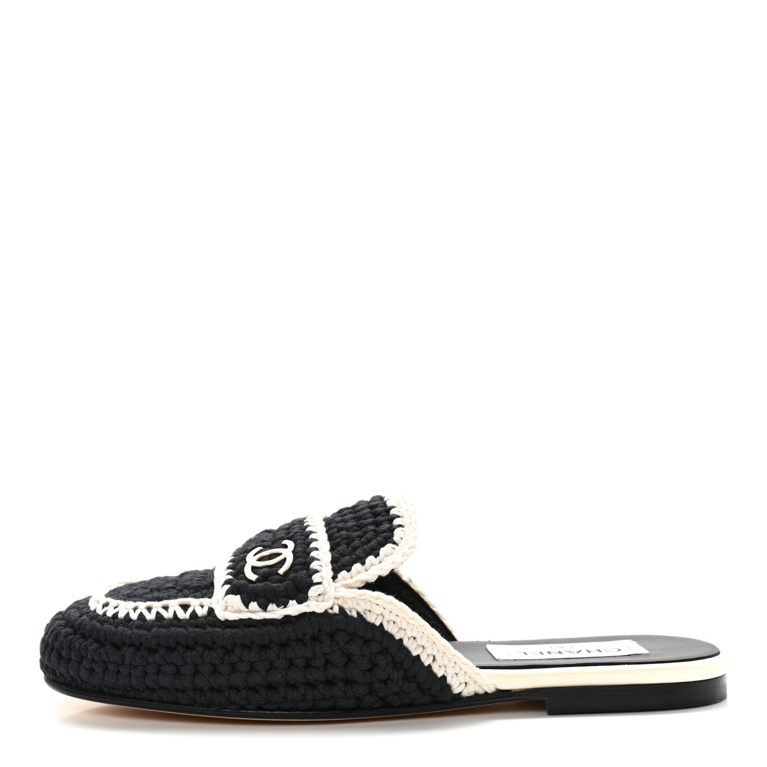 Chanel CHANE Crochet CC Mules 36 Black Ivory 1 of 9