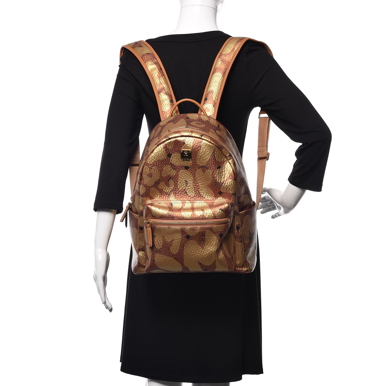 MCM Metallic Visetos Leopard Print Small Stark Backpack Cognac 2 of 11