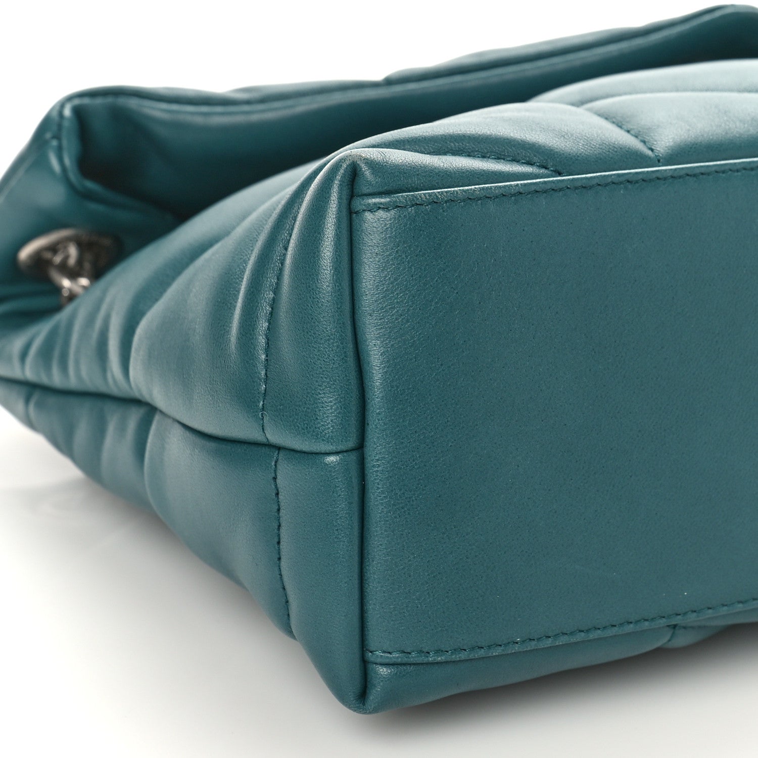 Saint Laurent Lambskin Quilted Small Loulou Puffer Monogram Chain Satchel Vert Canard 8 of 9