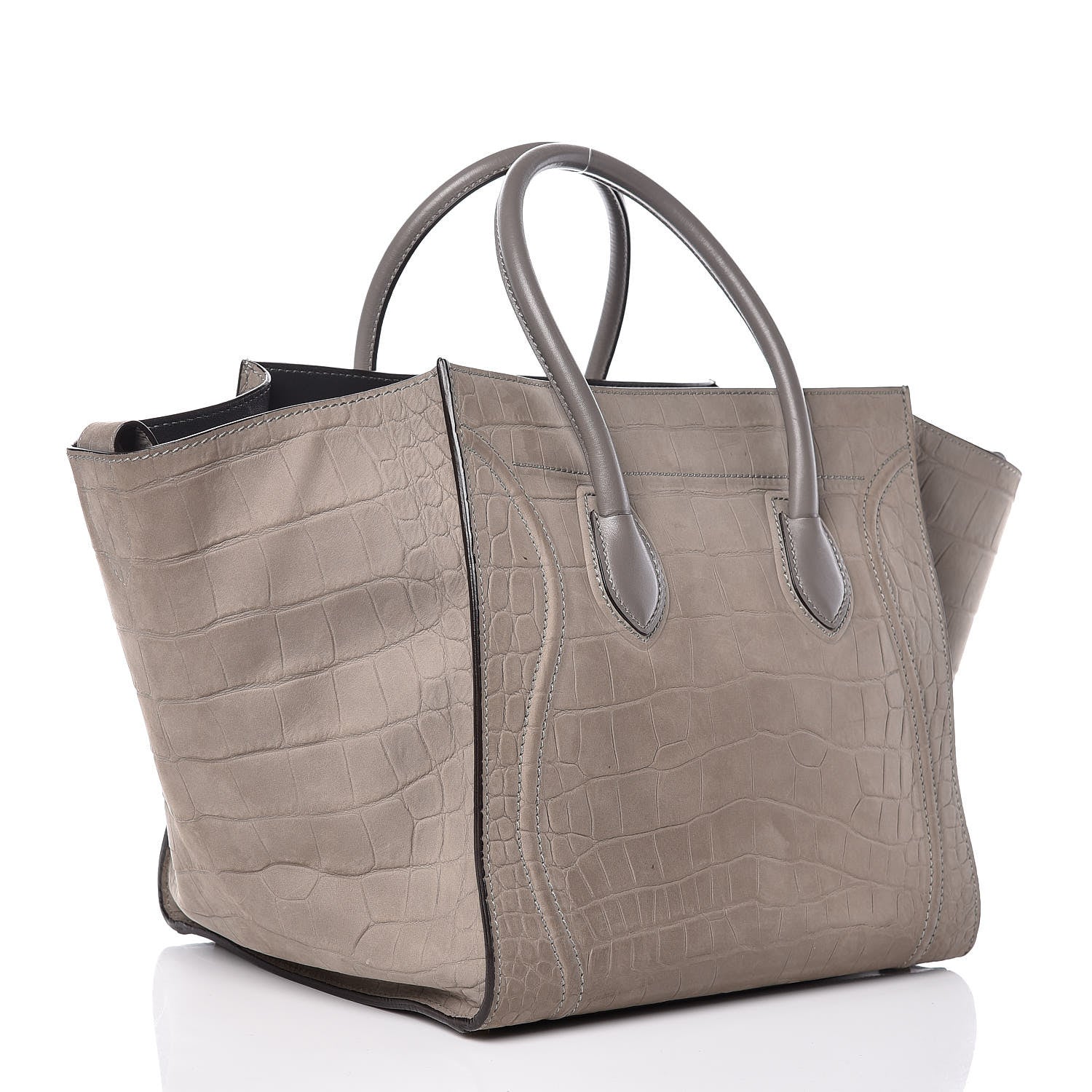 Celine Crocodile Embossed Nubuck Medium Phantom Luggage Grey 3 of 12