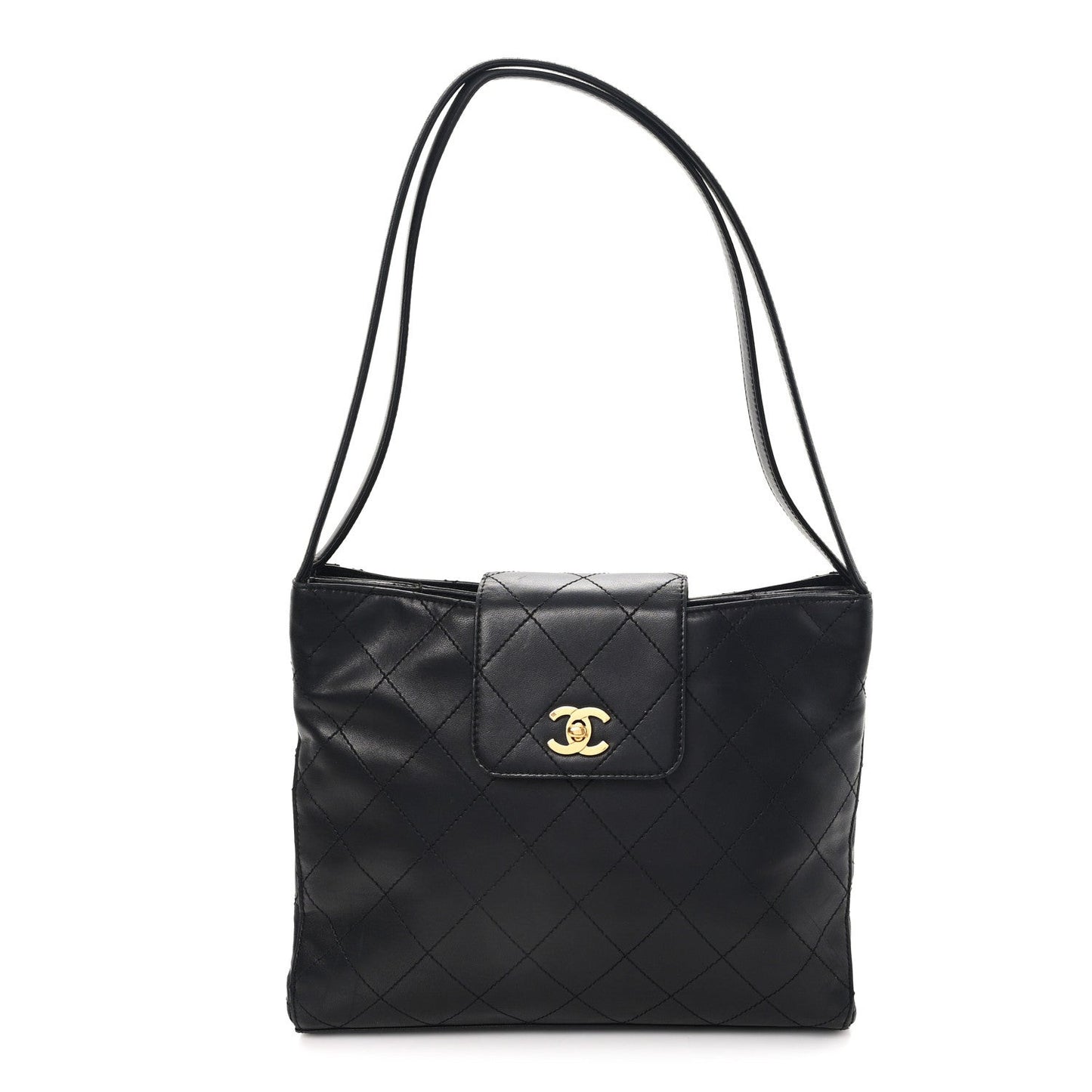Lambskin Quilted CC Flap Shoulder Bag Black