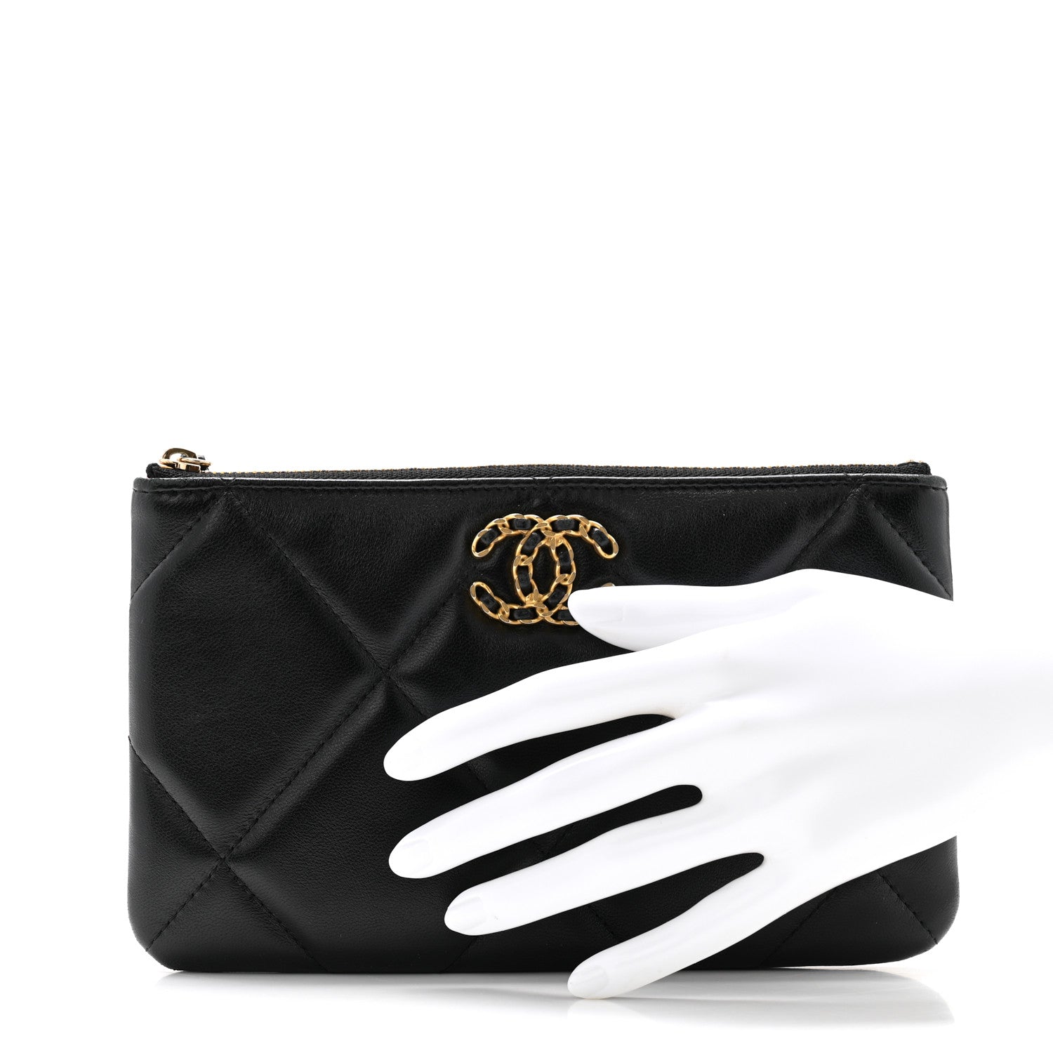 Chanel Lambskin Quilted Small Chanel 19 Pouch Black 2 of 9