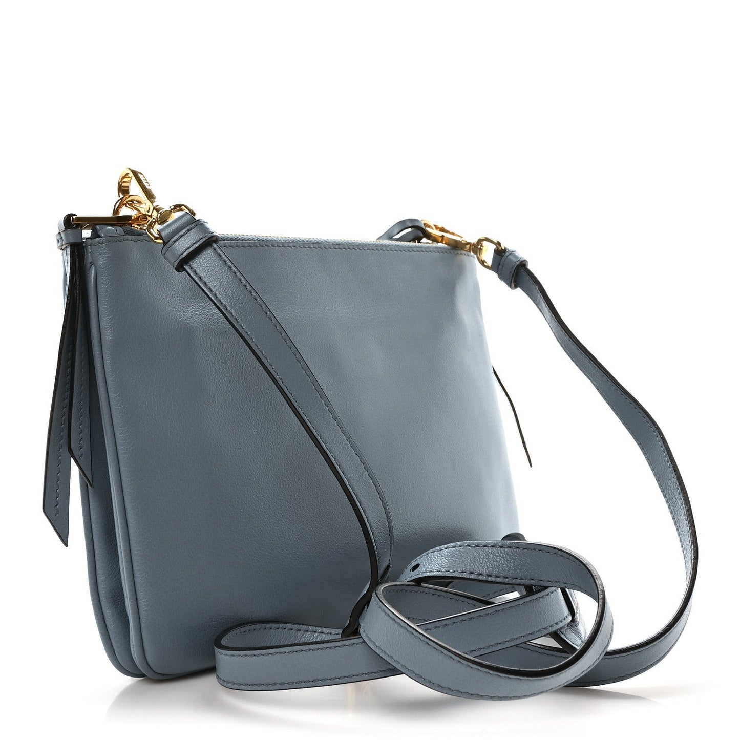 Vitello Phenix Double Zip Crossbody Bag Light Blue
