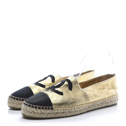Chanel Laminated Lambskin Grosgrain CC Espadrilles 42 Gold Black 3 of 9