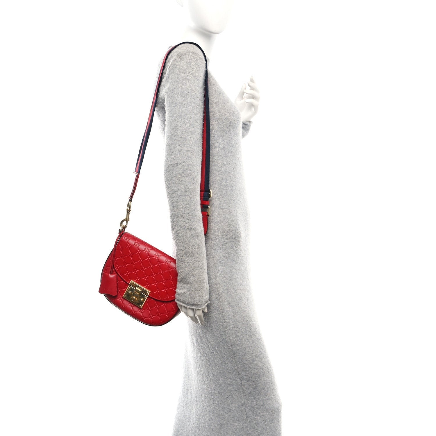 Gucci ssima Web Medium Padlock Messenger Shoulder Bag Hibiscus Red 2 of 7