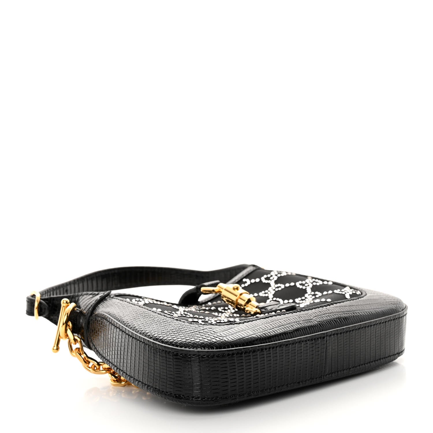 Gucci Lizard Mesh Crystal GG Monogram Mini Jackie 1961 Hobo Black 4 of 10
