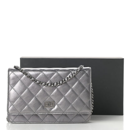 Chanel Metallic Aged Calfskin Quilted Reissue Wallet On Chain WOC Dark Silver 17 of 17