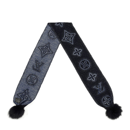 Louis Vuitton Cashmere Mink Fur Monogram Scarf Blue 3 of 3