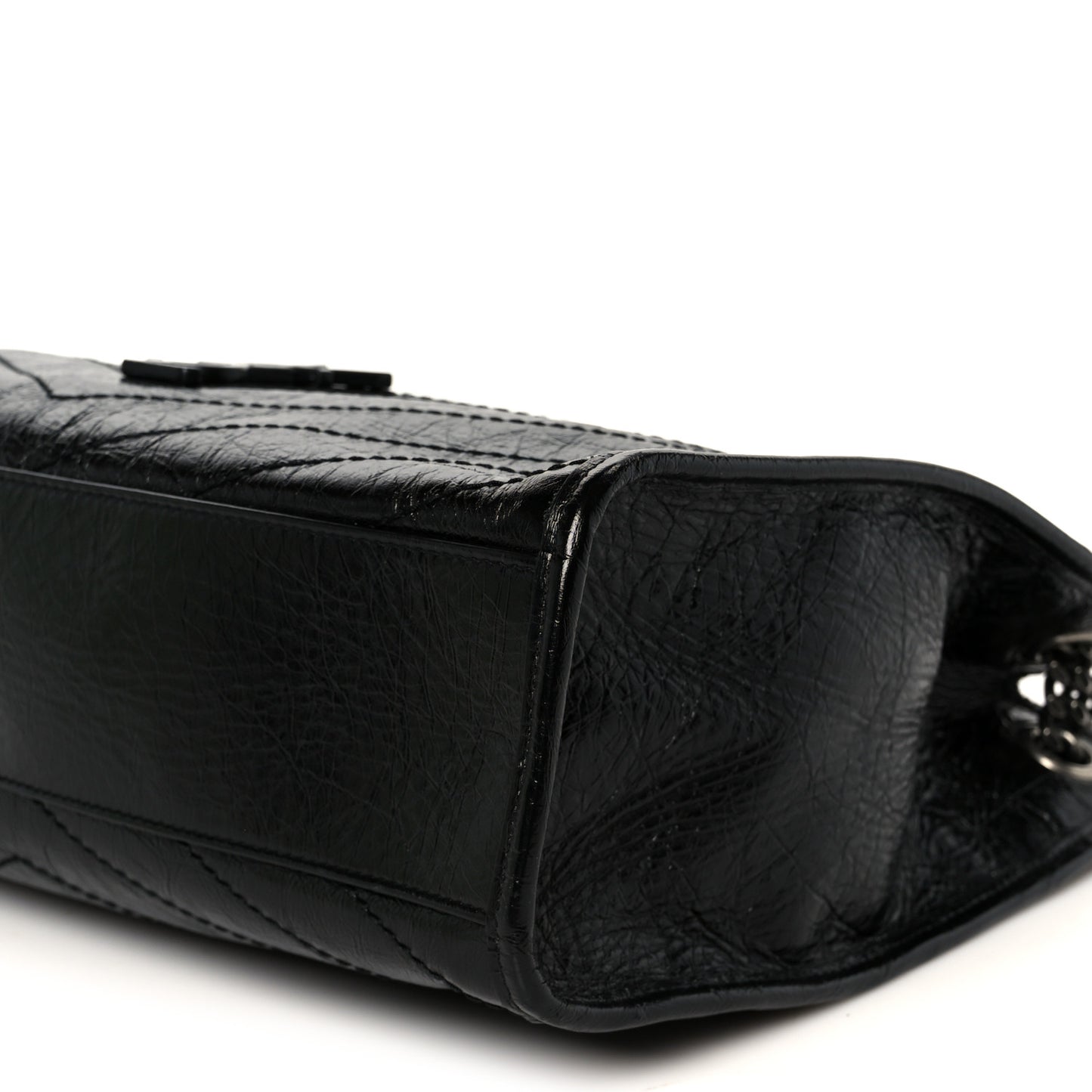 Crinkled Calfskin Matelasse Monogram Medium Niki Shopper Tote Black