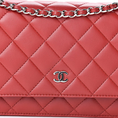 Chanel Lambskin Quilted Wallet On Chain WOC Red 9 of 12