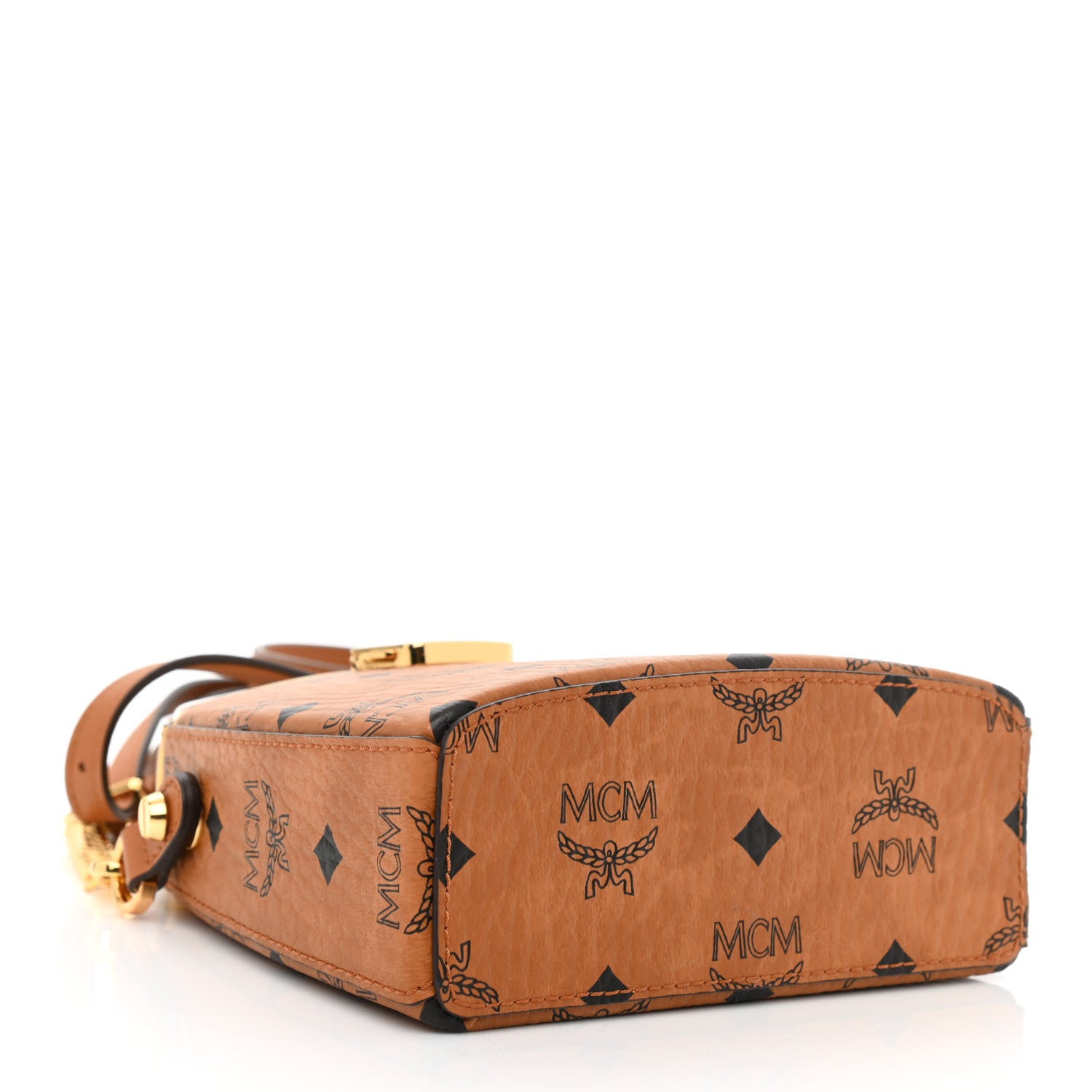 MCM Metallic Calfskin Visetos Stark Pushlock Clutch Cognac 4 of 9