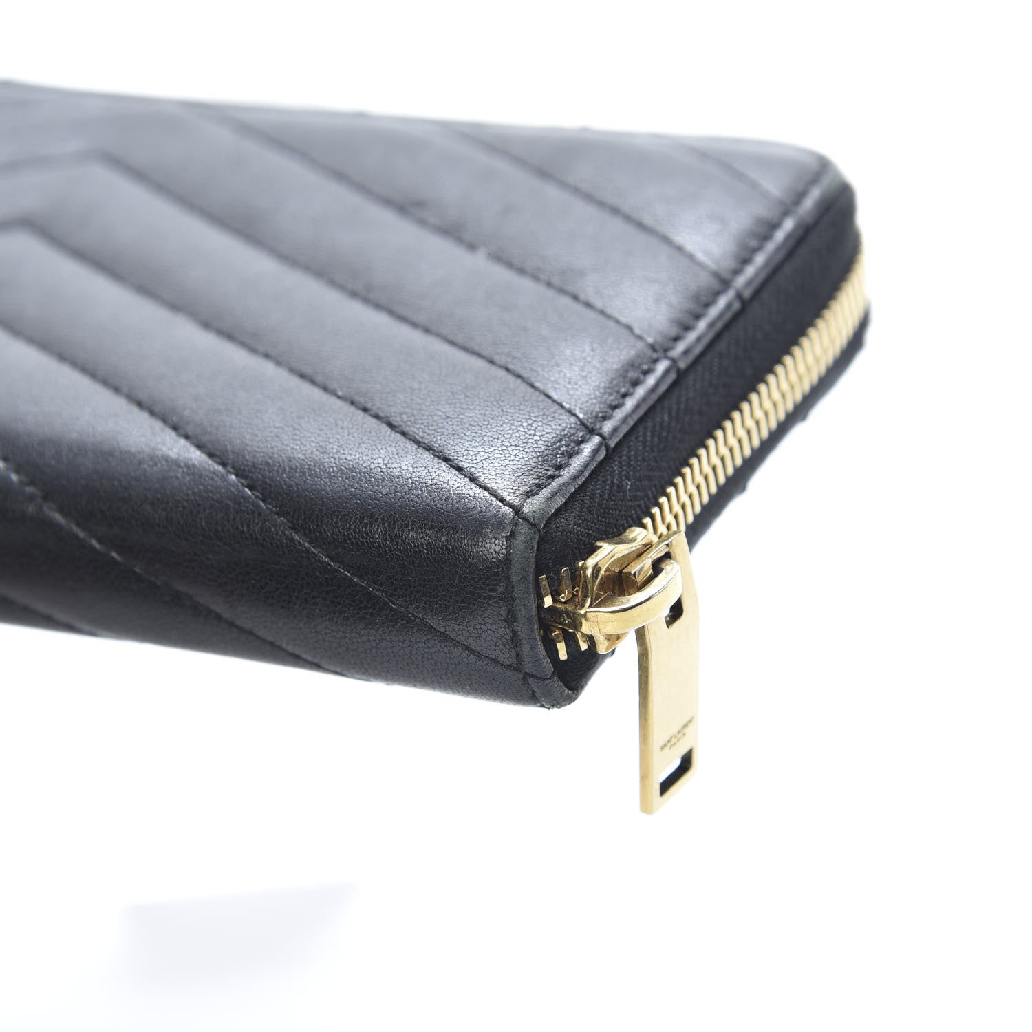 Saint Laurent Calfskin Matelasse Chevron Monogram Zip Around Wallet Black 9 of 10