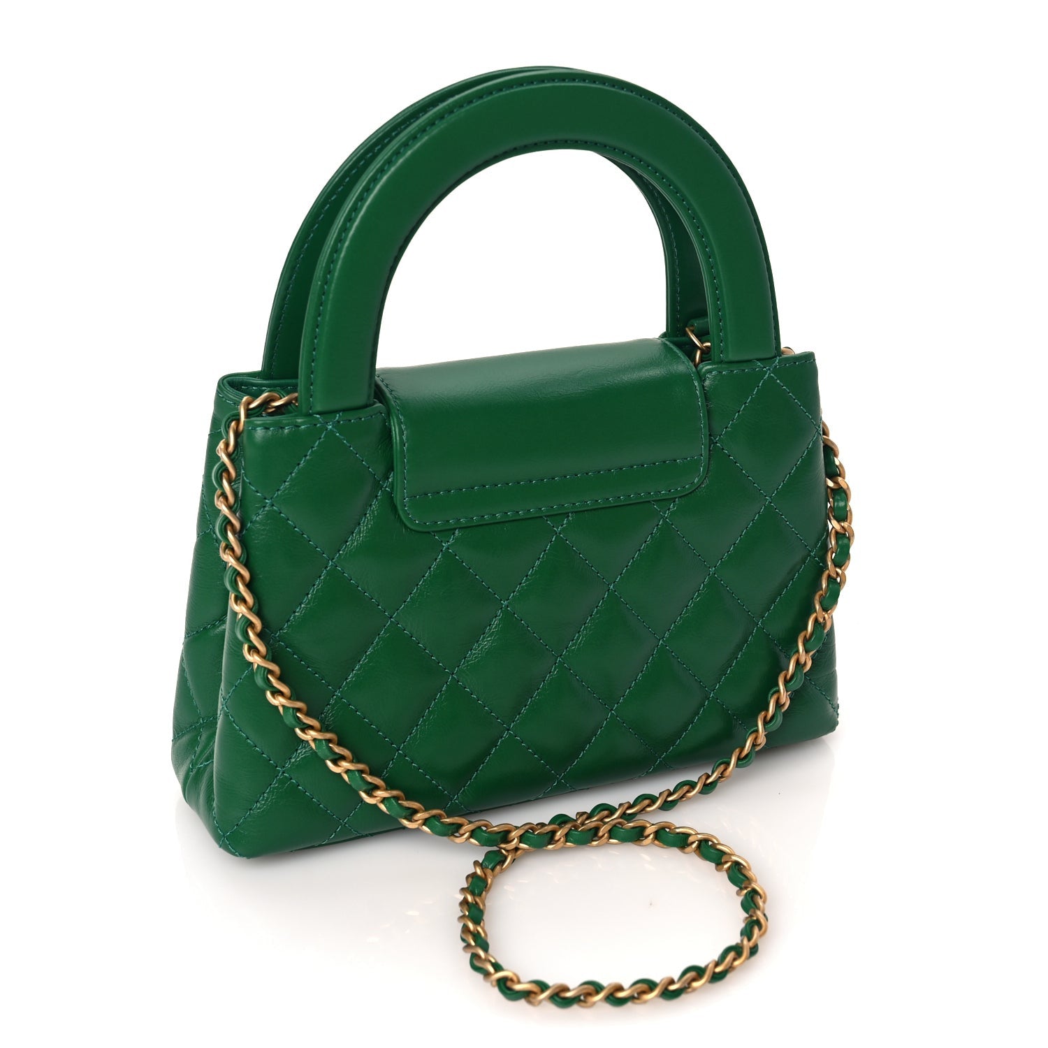 Chanel Shiny Aged Calfskin Quilted Nano Kelly Shopper Green 2 of 9