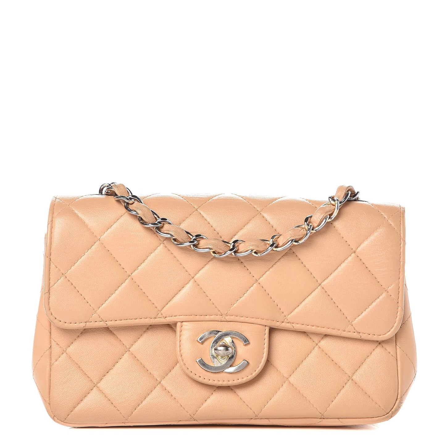 Lambskin Quilted Extra Mini Flap Beige