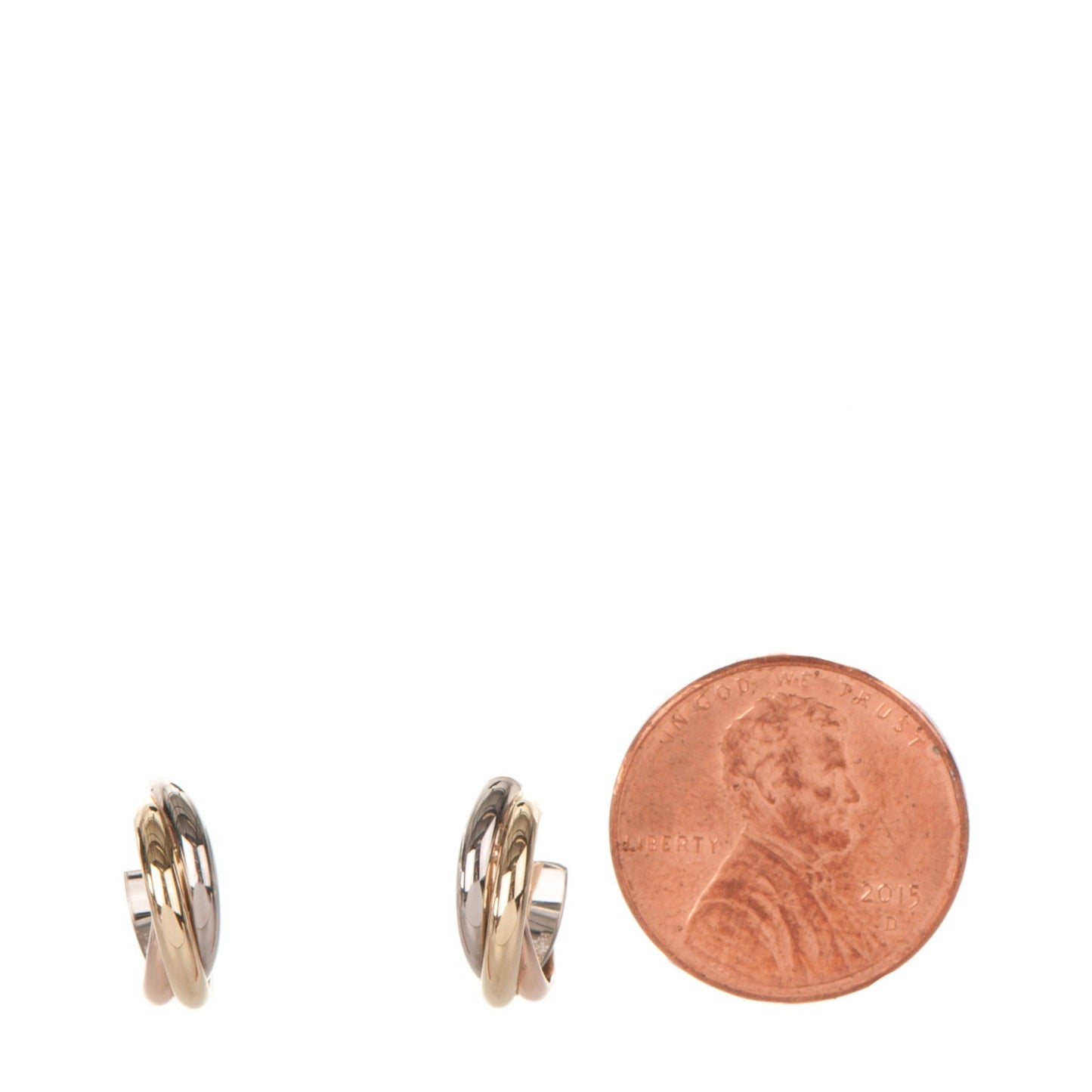 18K Pink Yellow White Gold 13mm Trinity Hoop Earrings