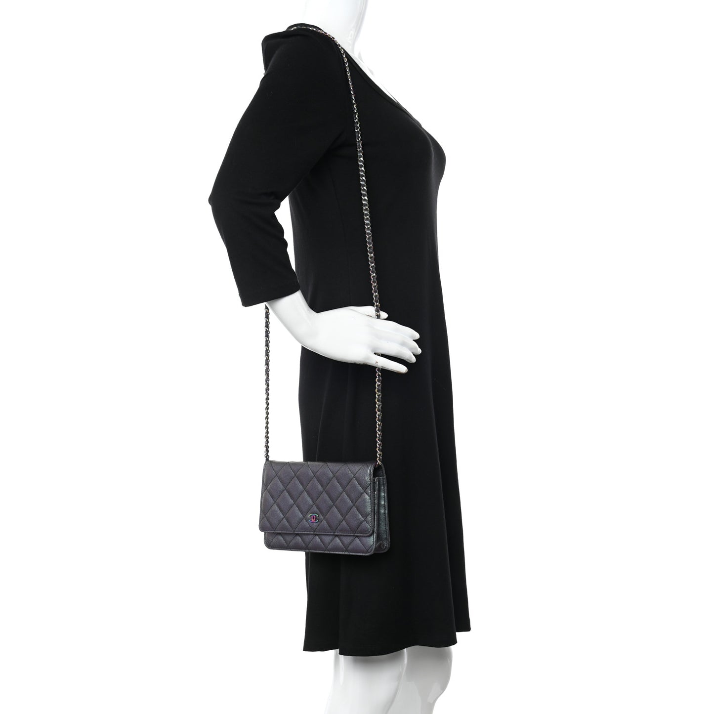 Iridescent Goatskin Quilted Wallet On Chain WOC Purple