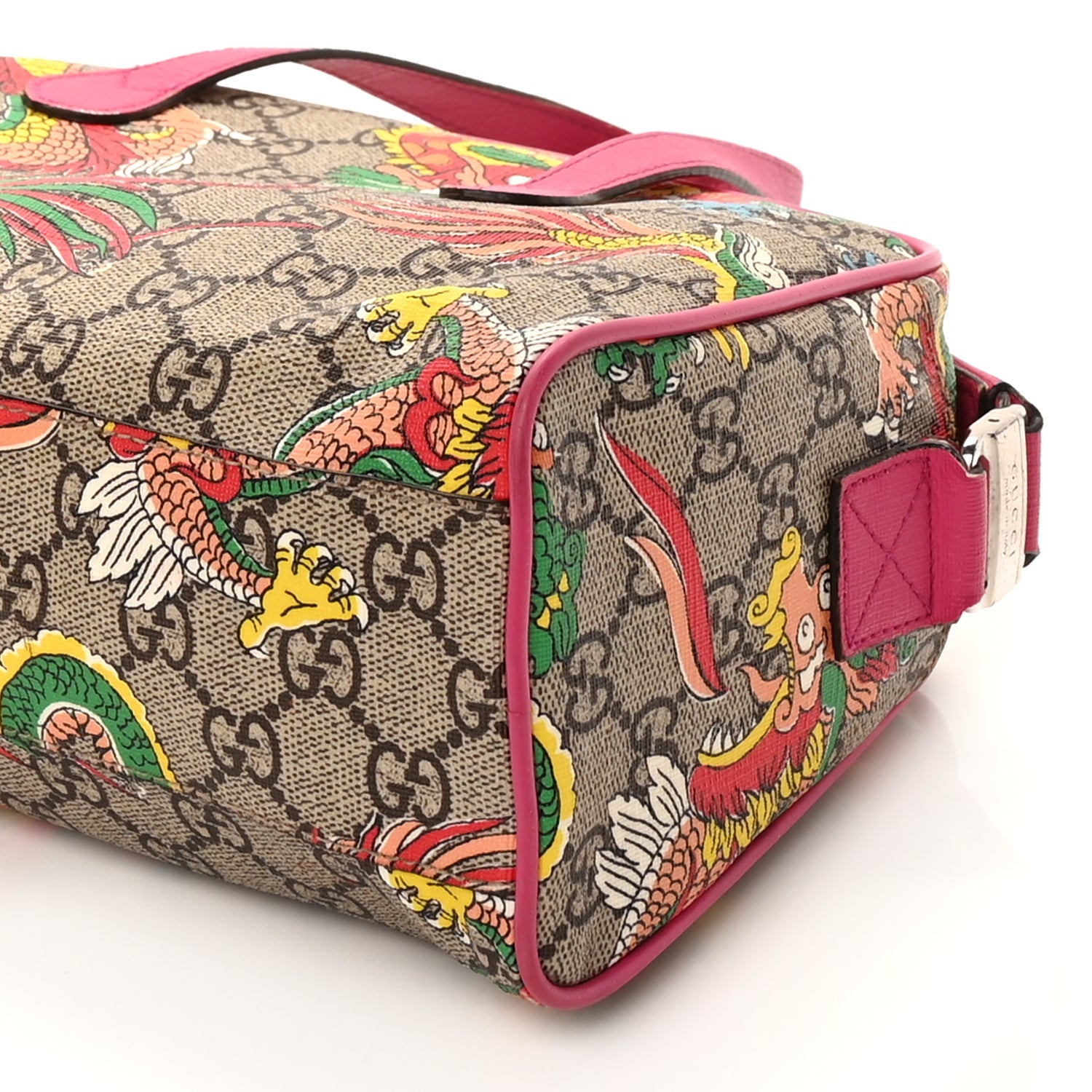 Gucci GG Supreme Monogram Web Textured Dollar Calfskin Dragon Bowling Bag Pink 8 of 8