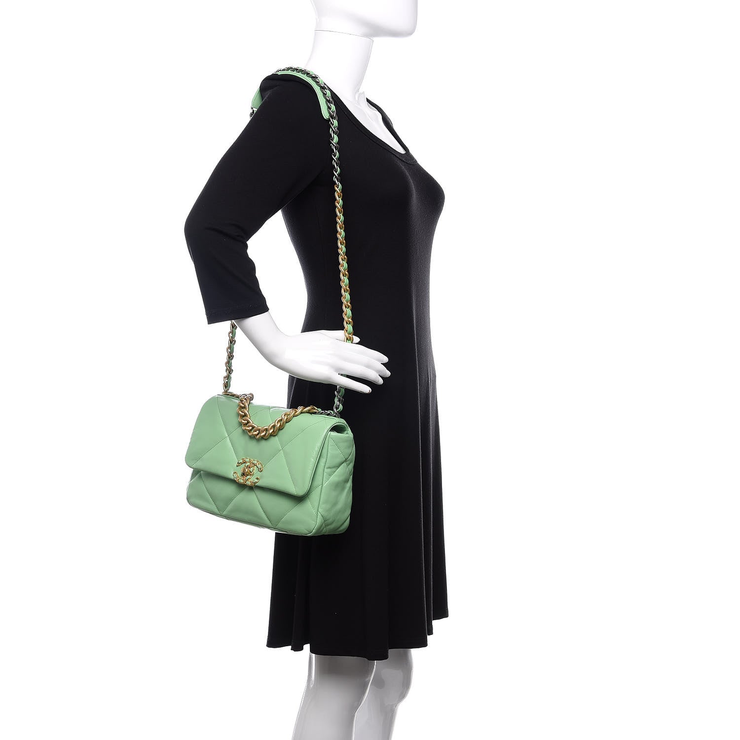 Chanel Goatskin Quilted Medium 19 Flap Light Green 2 of 11