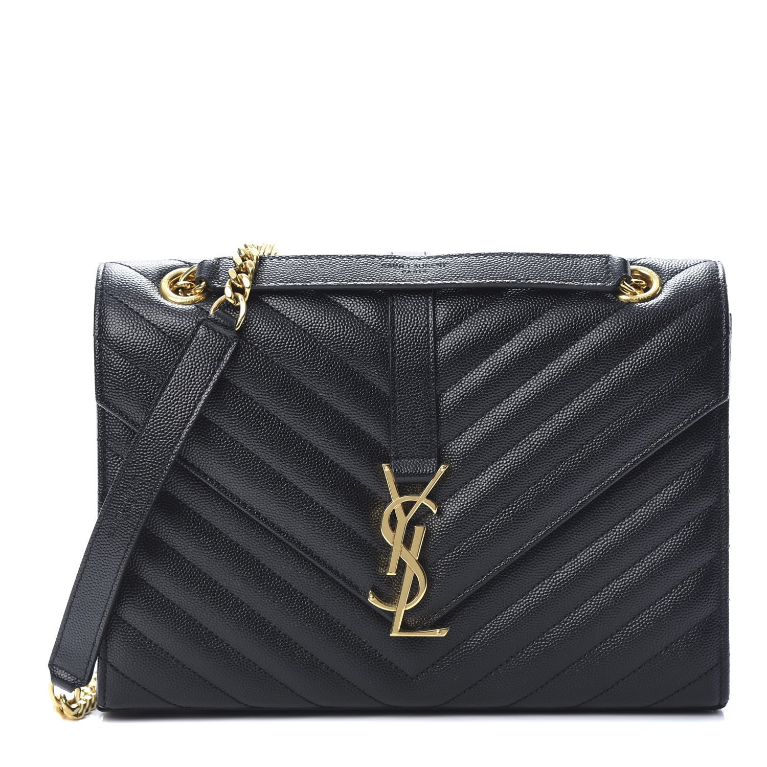 Saint Laurent Grain De Poudre Matelasse Chevron Medium Monogram Satchel Black 1 of 9