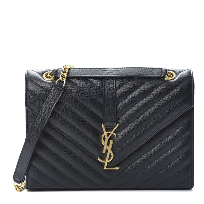 Saint Laurent Grain De Poudre Matelasse Chevron Medium Monogram Satchel Black 1 of 9