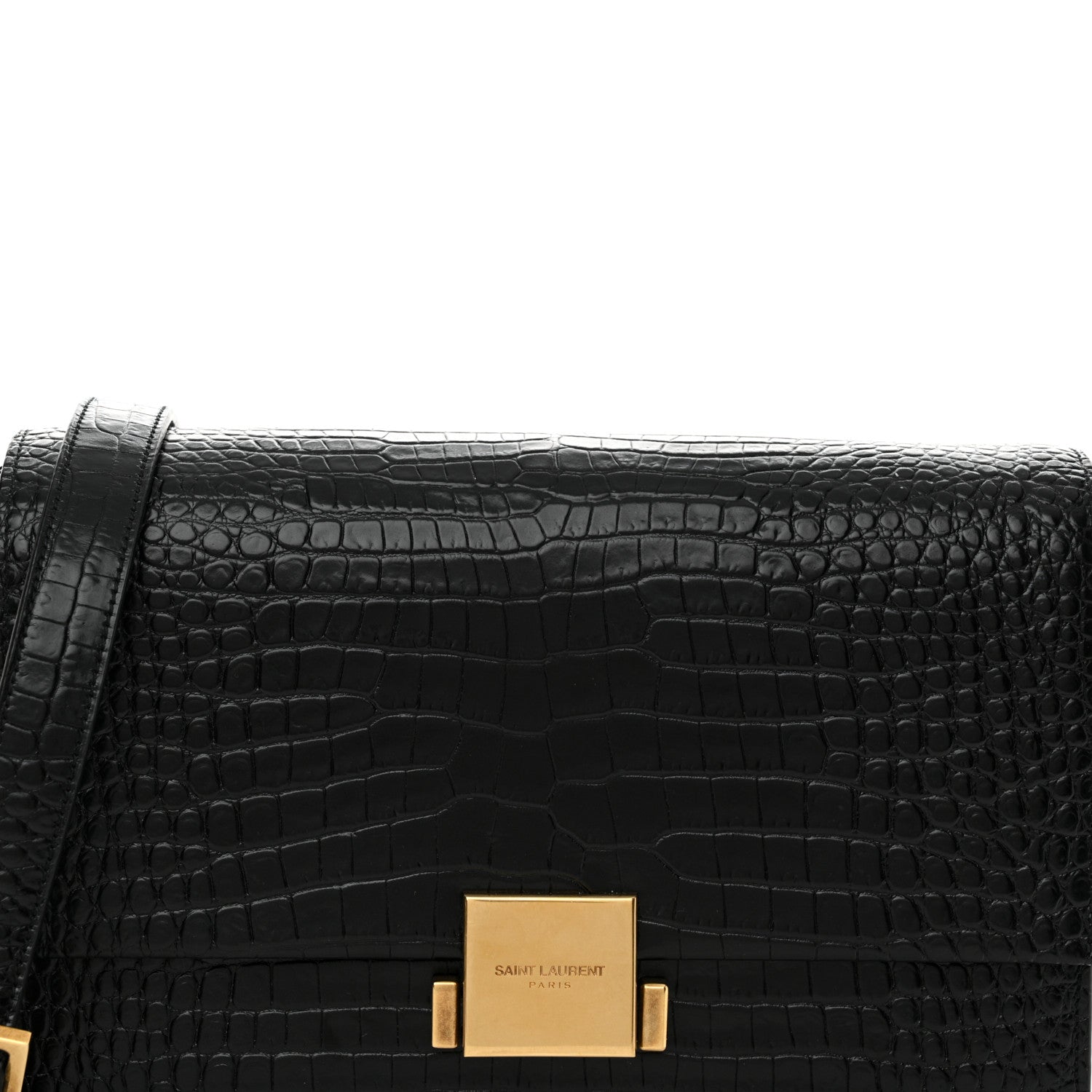 Saint Laurent Calfskin Crocodile Embossed Medium Bellechasse Satchel Black 8 of 13