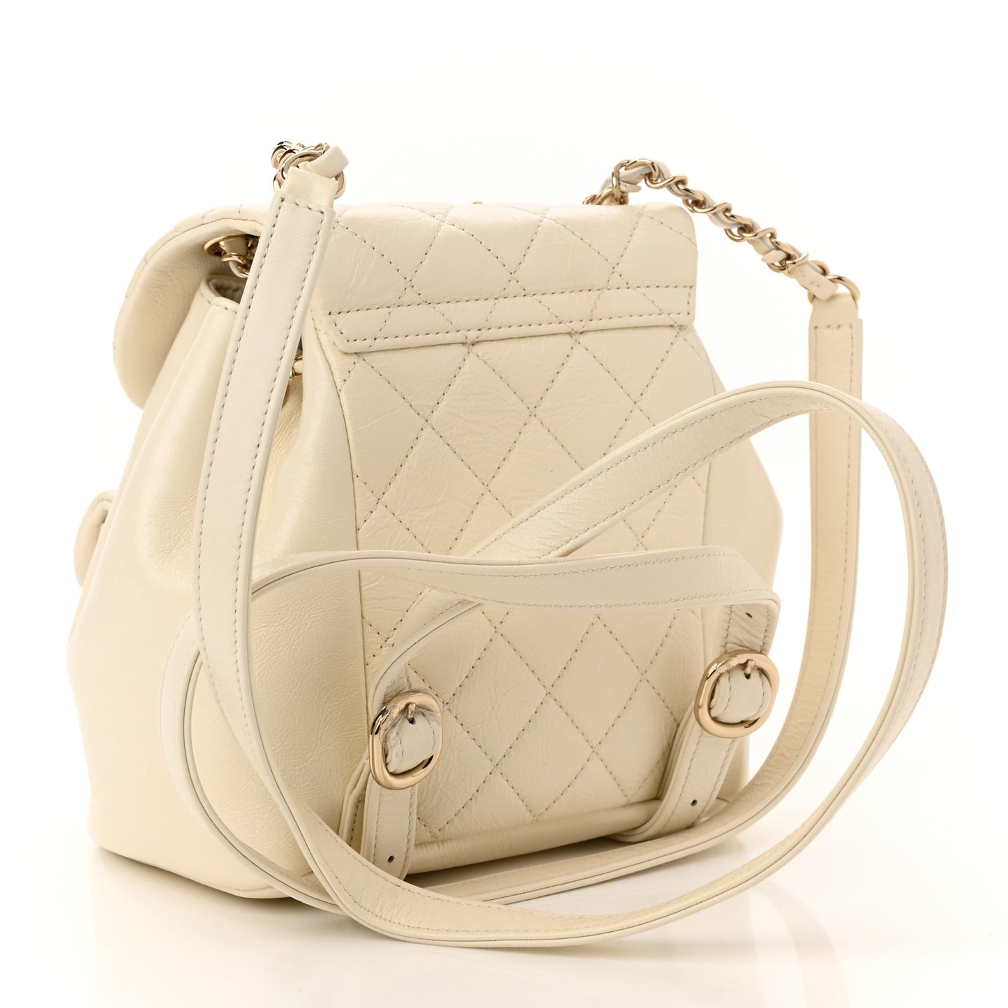 Glazed Aged Calfskin Quilted Small Duma Drawstring Backpack White