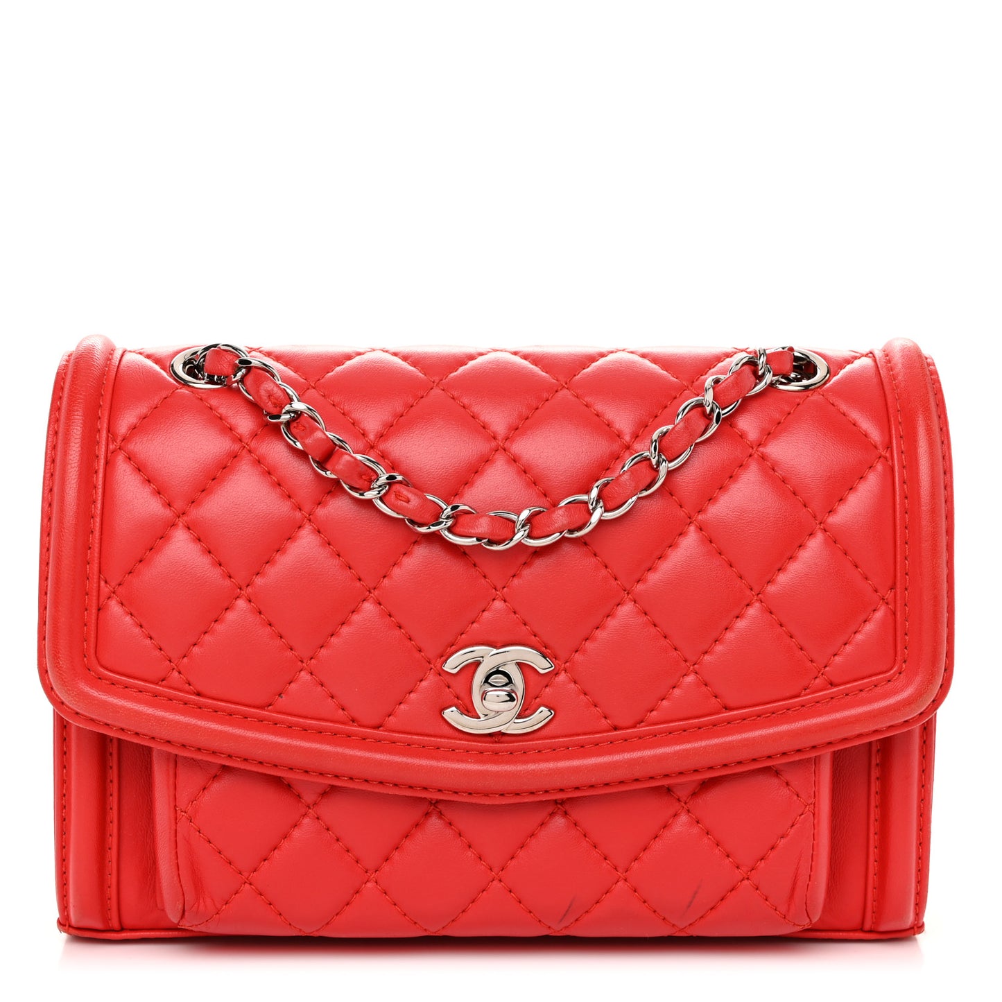 Lambskin Quilted Small Geometric Flap Red