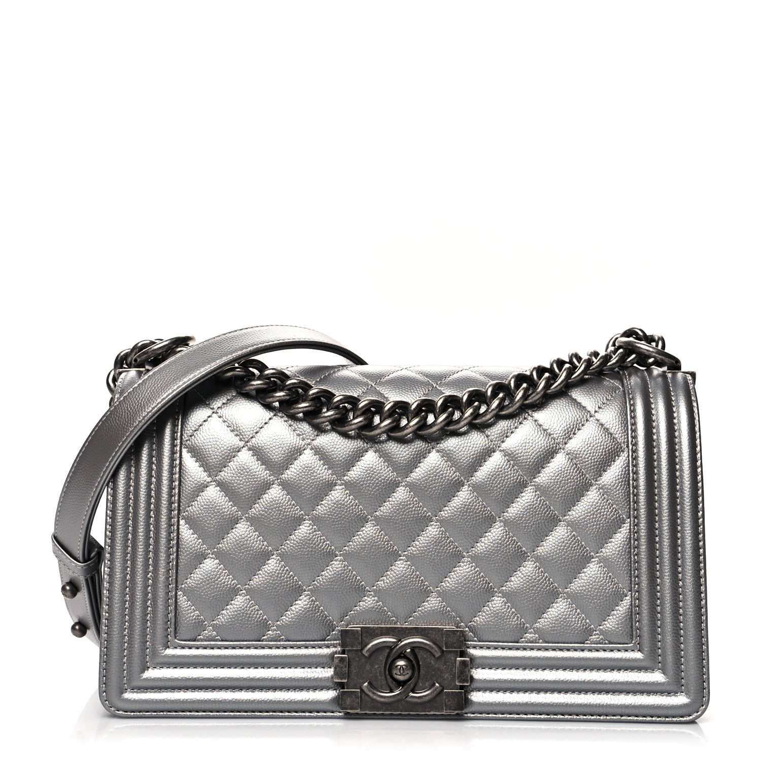Chanel Metallic Caviar Quilted Medium Boy Flap Silver 1 of 10