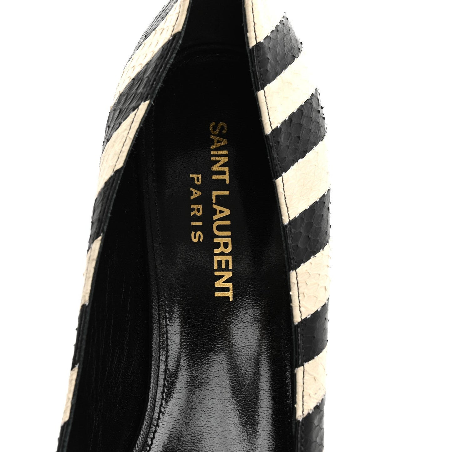 Elaphe Snakeskin Striped Kiki Kitten Heel Pumps 38.5 Black Off White