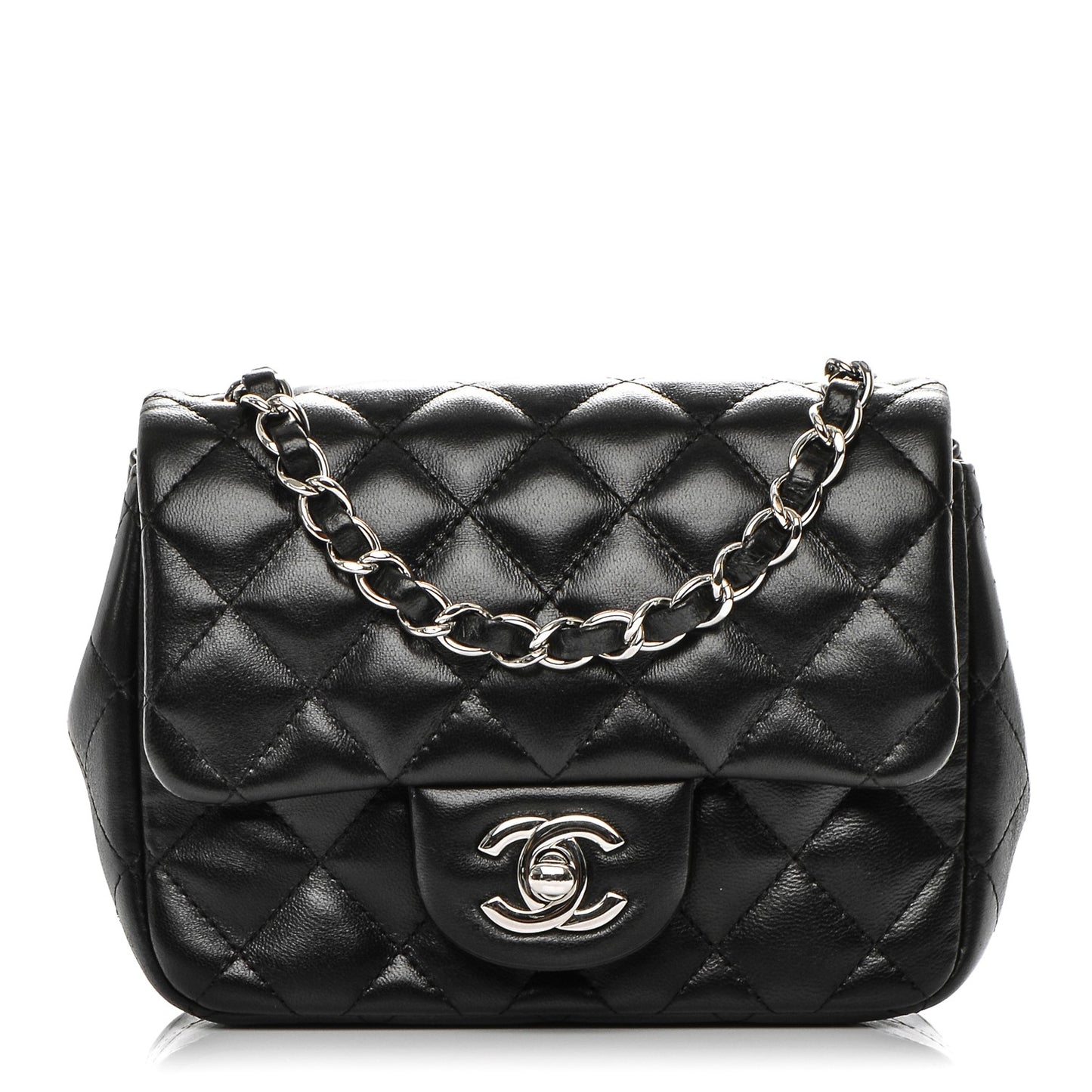 Lambskin Quilted Mini Square Flap Black